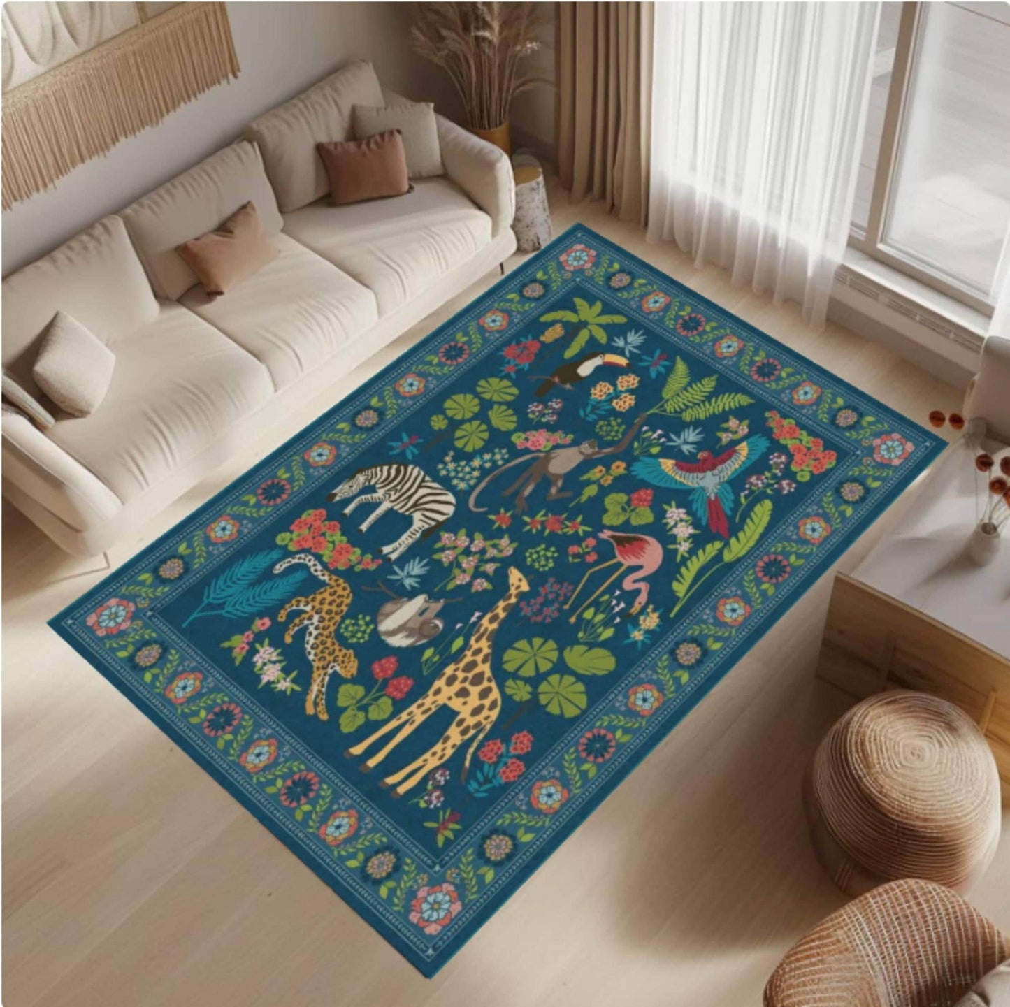 Rug Safari Animals Jungle Animals in Wild Boho Carpet