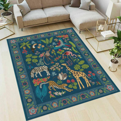 Rug Safari Animals Jungle Animals in Wild Boho Carpet