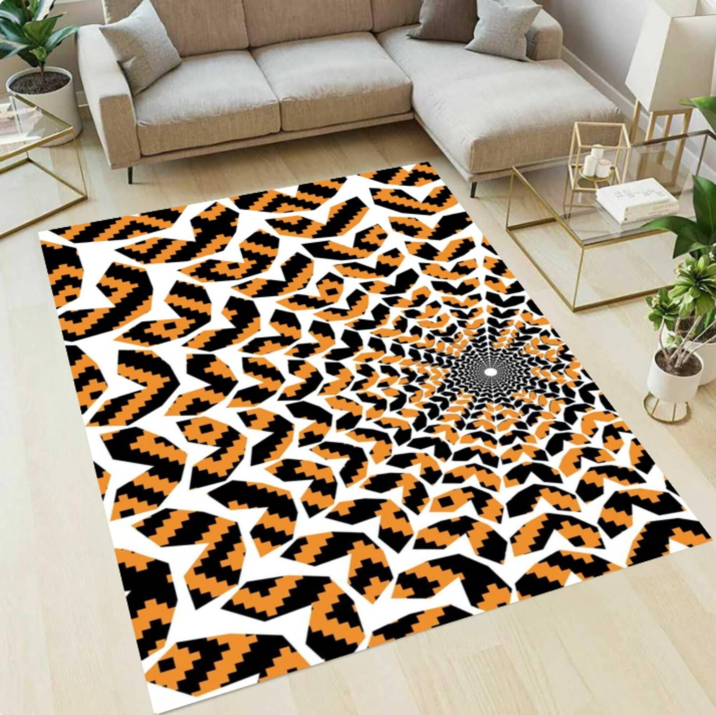 Abstract Rug with Optical Illusion Geometric Spiral Rug Psychedelic Room