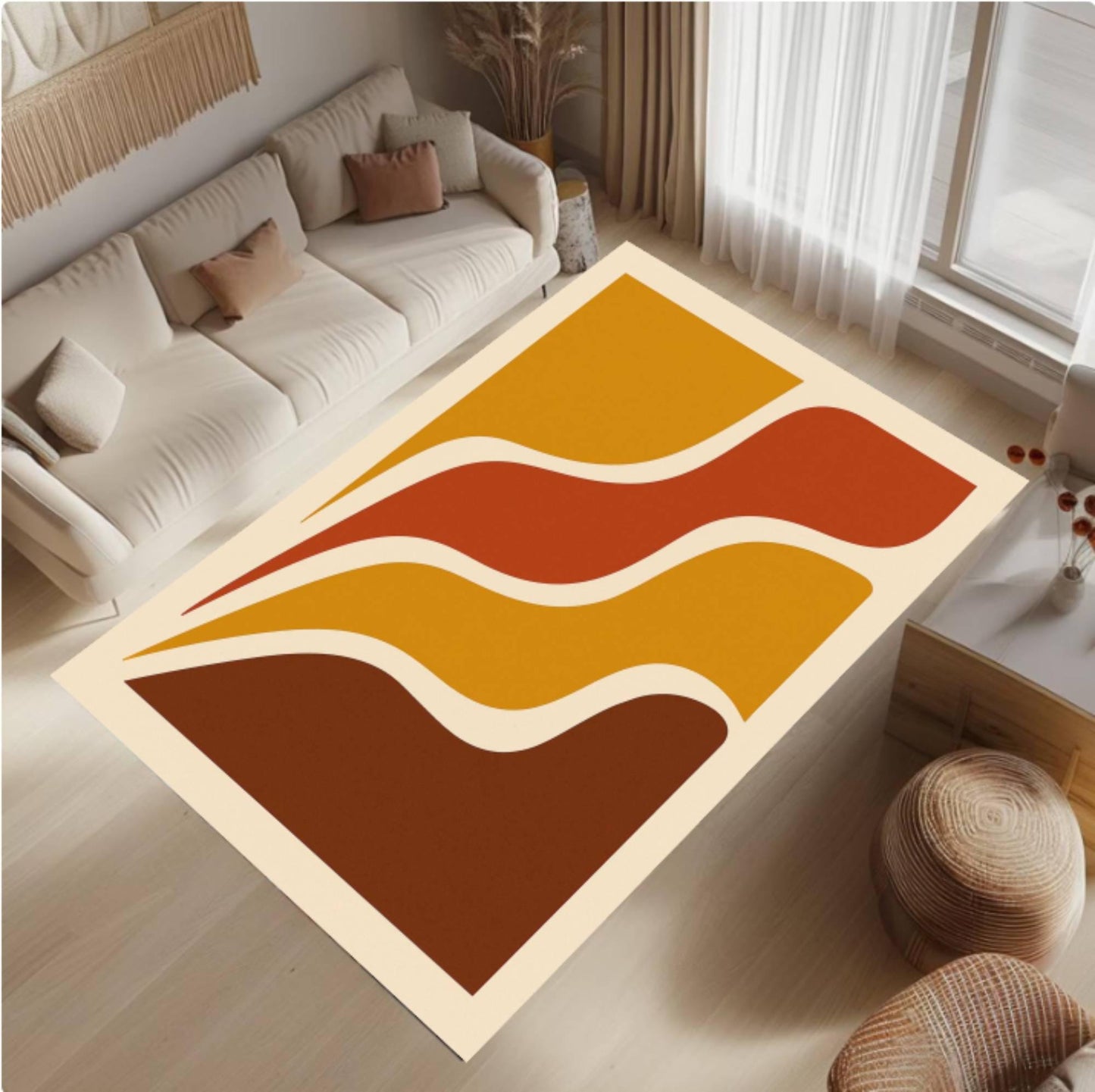 Retro Wave Geometric Washable Rug - Mid Century Modern Boho Area Rug
