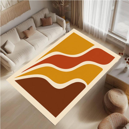 Retro Wave Geometric Washable Rug - Mid Century Modern Boho Area Rug