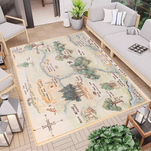 Vintage Storybook Map Rug, Illustrated Landscape Carpet, Nursery Kids Room Decor