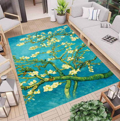 Almond Blossom Art Rug, Impressionist Floral Area Rug, Blue Aesthetic Art Carpet, Vintage Painting Inspired Rug, Washable Non Slip Area Rug