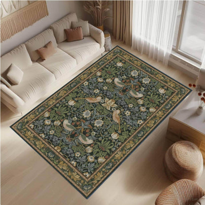 Rug in William Morris Style Vintage Botanical Bird Rug