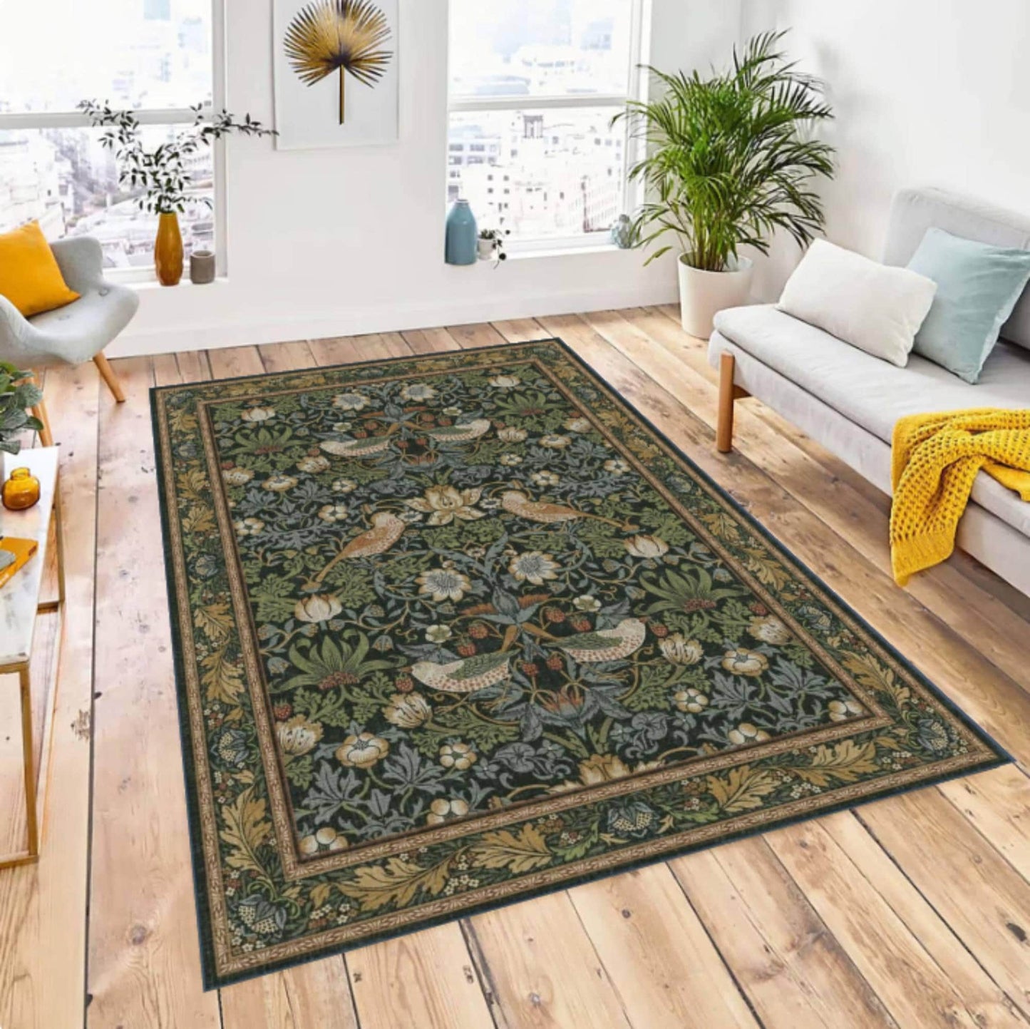 Rug in William Morris Style Vintage Botanical Bird Rug