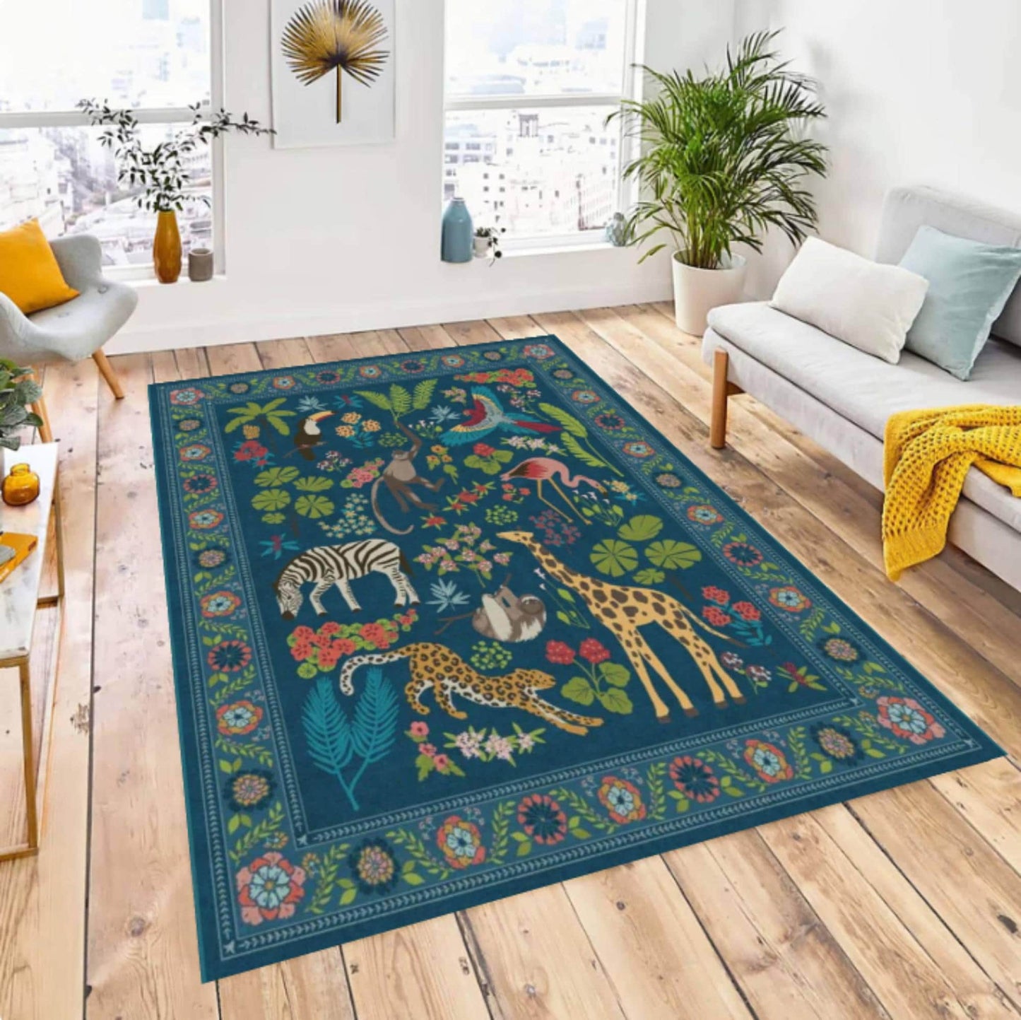 Rug Safari Animals Jungle Animals in Wild Boho Carpet