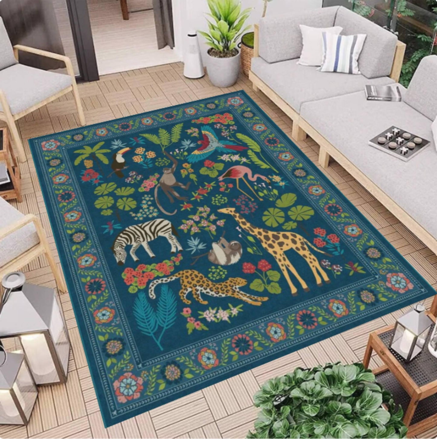 Rug Safari Animals Jungle Animals in Wild Boho Carpet