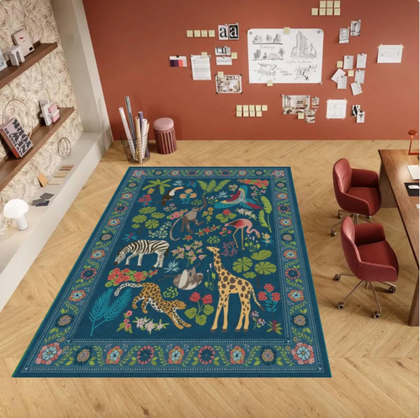 Rug Safari Animals Jungle Animals in Wild Boho Carpet