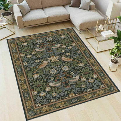 Rug in William Morris Style Vintage Botanical Bird Rug