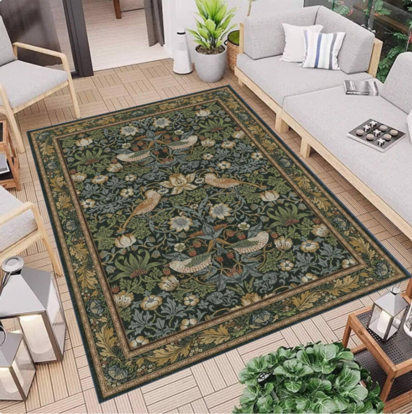Rug in William Morris Style Vintage Botanical Bird Rug