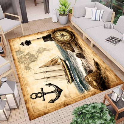 Vintage Nautical Lighthouse Rug - Washable Non-Slip Beach House Ocean Theme Rug