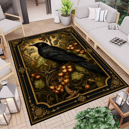 Rug Gothic Raven Dark Academia Crow-tapijt Moody Botanical Decor Rug