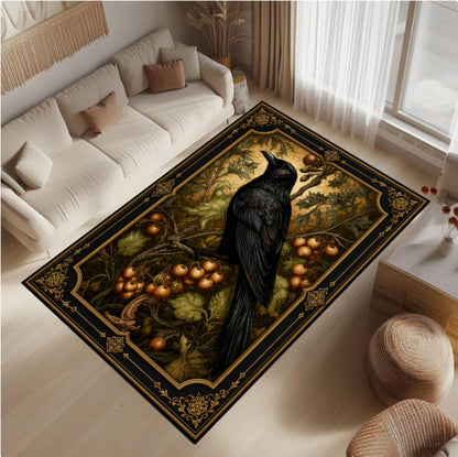 Rug Gothic Raven Dark Academia Crow-tapijt Moody Botanical Decor Rug