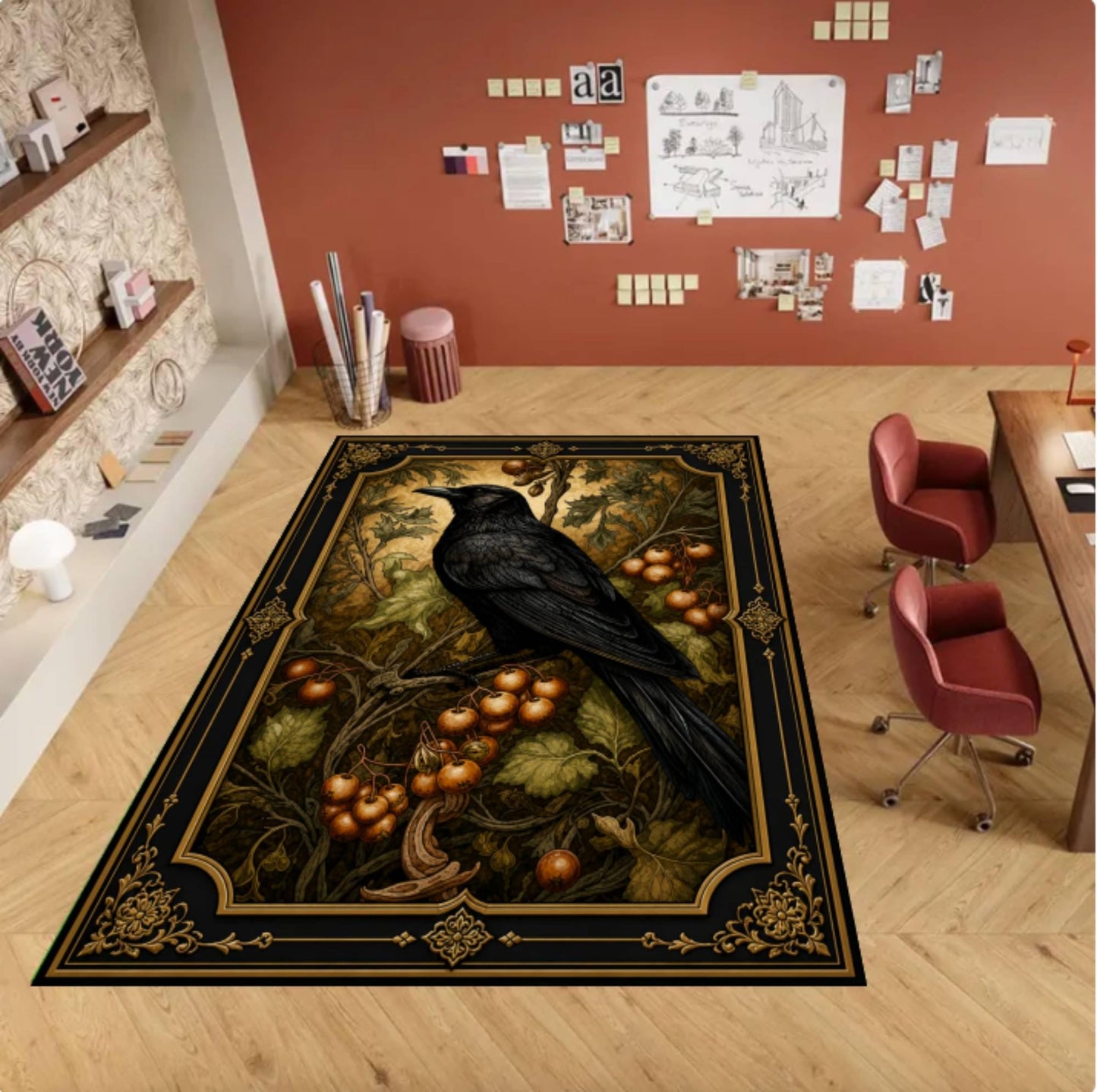 Rug Gothic Raven Dark Academia Crow-tapijt Moody Botanical Decor Rug