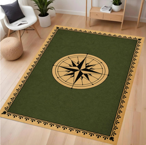 Minimalist Nautical Compass Rug - Washable Non-Slip Living Room Area Rug