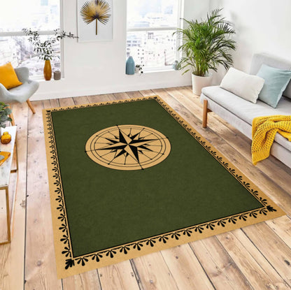 Minimalist Nautical Compass Rug - Washable Non-Slip Living Room Area Rug
