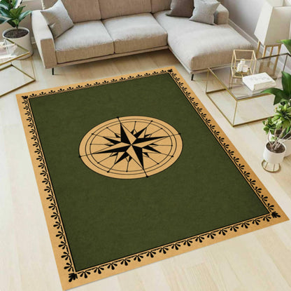 Minimalist Nautical Compass Rug - Washable Non-Slip Living Room Area Rug
