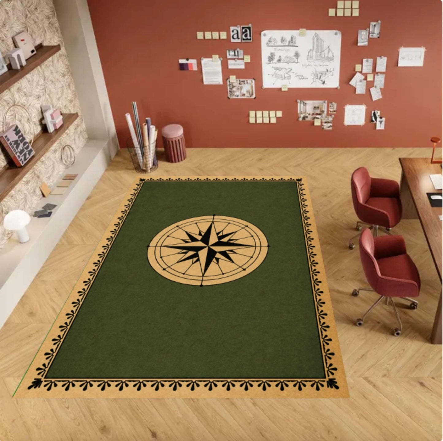 Minimalist Nautical Compass Rug - Washable Non-Slip Living Room Area Rug