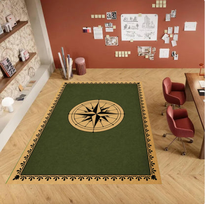 Minimalist Nautical Compass Rug - Washable Non-Slip Living Room Area Rug