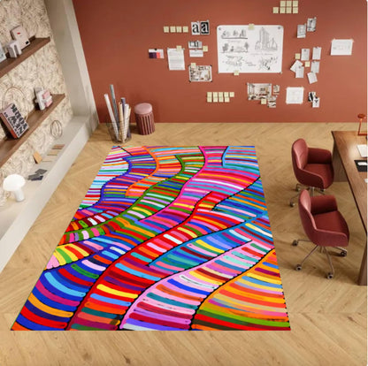 Colorful Abstract Modern Rainbow Maximalist Boho Rug Washable