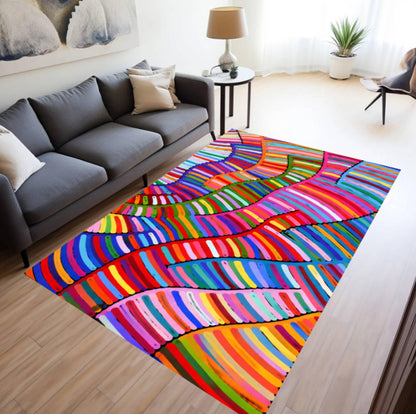 Colorful Abstract Modern Rainbow Maximalist Boho Rug Washable