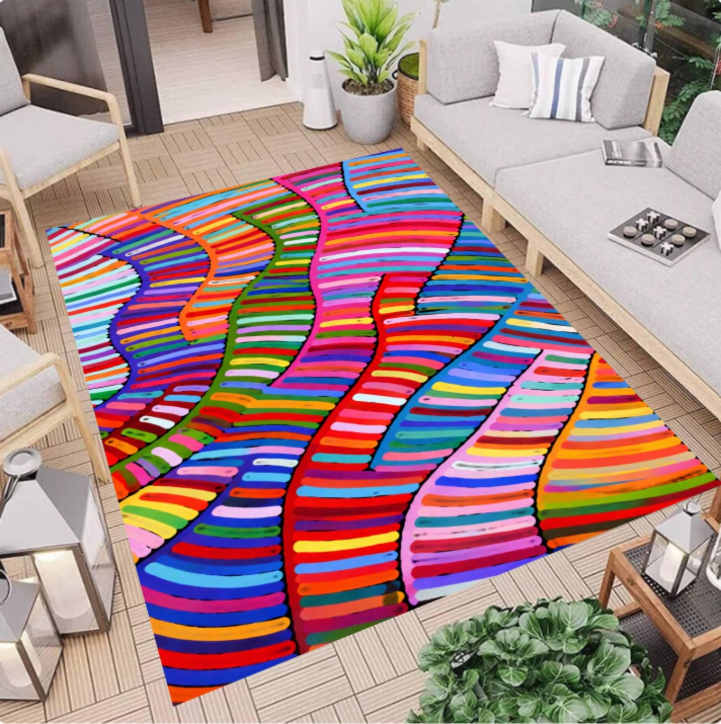 Colorful Abstract Modern Rainbow Maximalist Boho Rug Washable