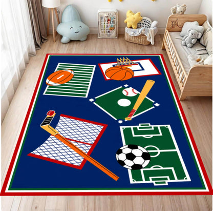 Kids Soccer Sports Area Rug – Washable Non-Slip Playroom & Boys Bedroom Carpet