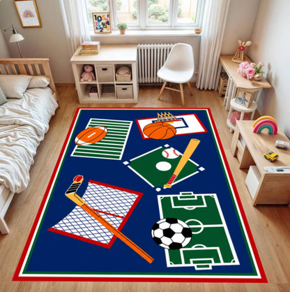 Kids Soccer Sports Area Rug – Washable Non-Slip Playroom & Boys Bedroom Carpet