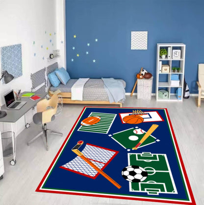 Kids Soccer Sports Area Rug – Washable Non-Slip Playroom & Boys Bedroom Carpet