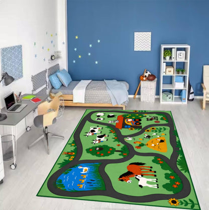 Farm Animals Kids Playroom Montessori Rug Washable Non-slip