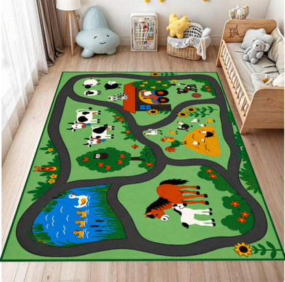Farm Animals Kids Playroom Montessori Rug Washable Non-slip