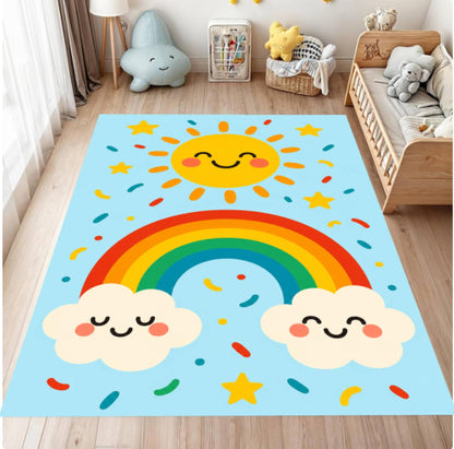 Rainbow Kids Rug Cute Washable Non-slip Playroom Rug