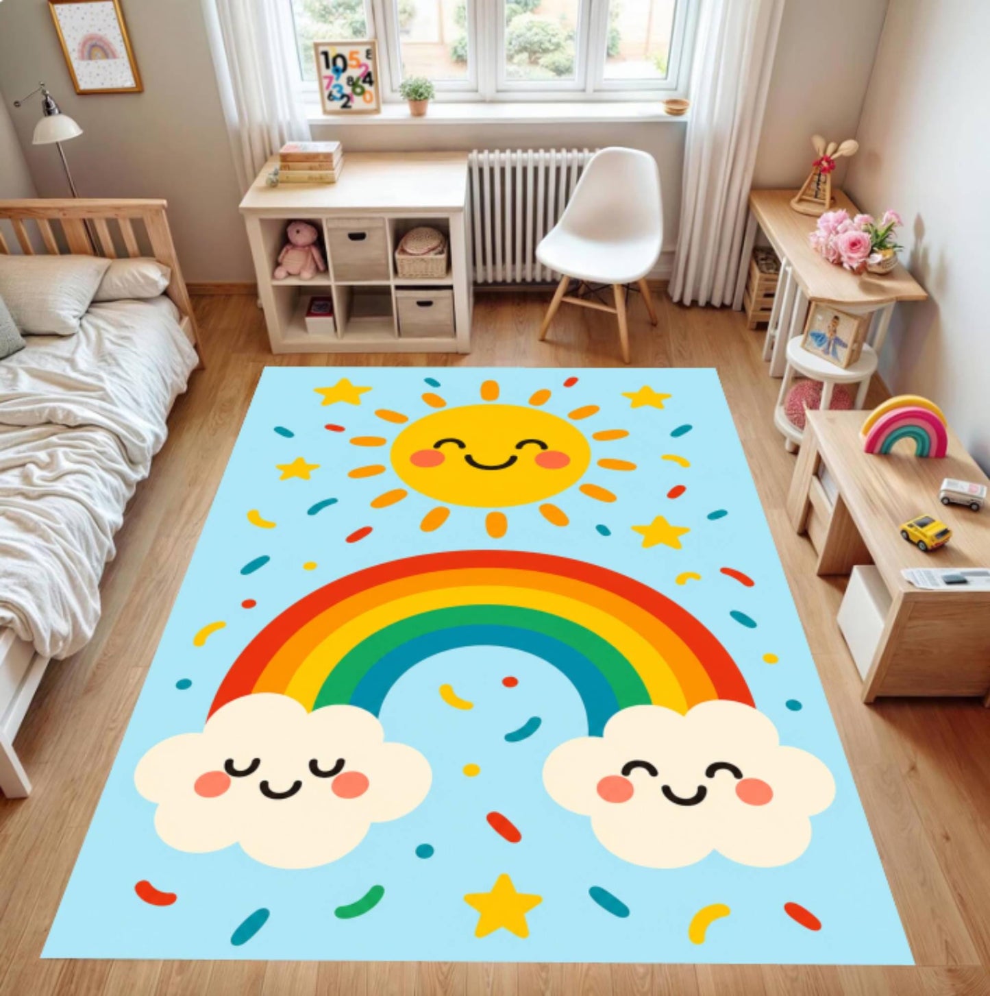 Rainbow Kids Rug Cute Washable Non-slip Playroom Rug