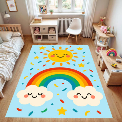 Rainbow Kids Rug Cute Washable Non-slip Playroom Rug