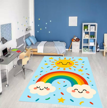 Rainbow Kids Rug Cute Washable Non-slip Playroom Rug