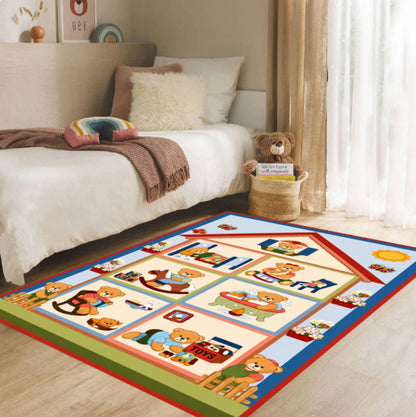 Cute Teddy Bear House Nursery Rug Washable