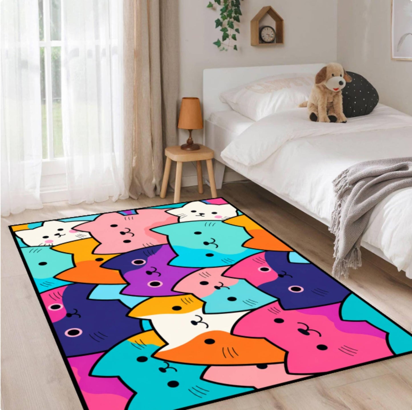 Fun Kattenkleed Kawaii Kattenspeelkamertapijt Washable Non-slip Kids Rug Colorful Bedroom