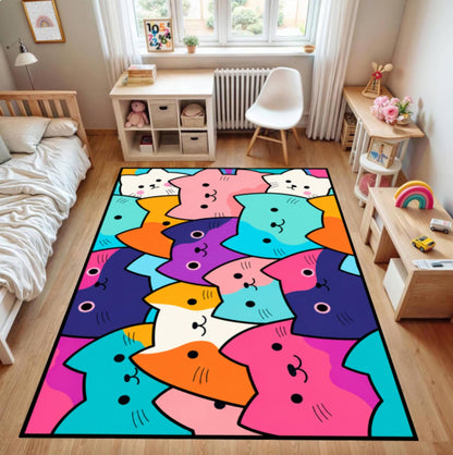 Fun Kattenkleed Kawaii Kattenspeelkamertapijt Washable Non-slip Kids Rug Colorful Bedroom