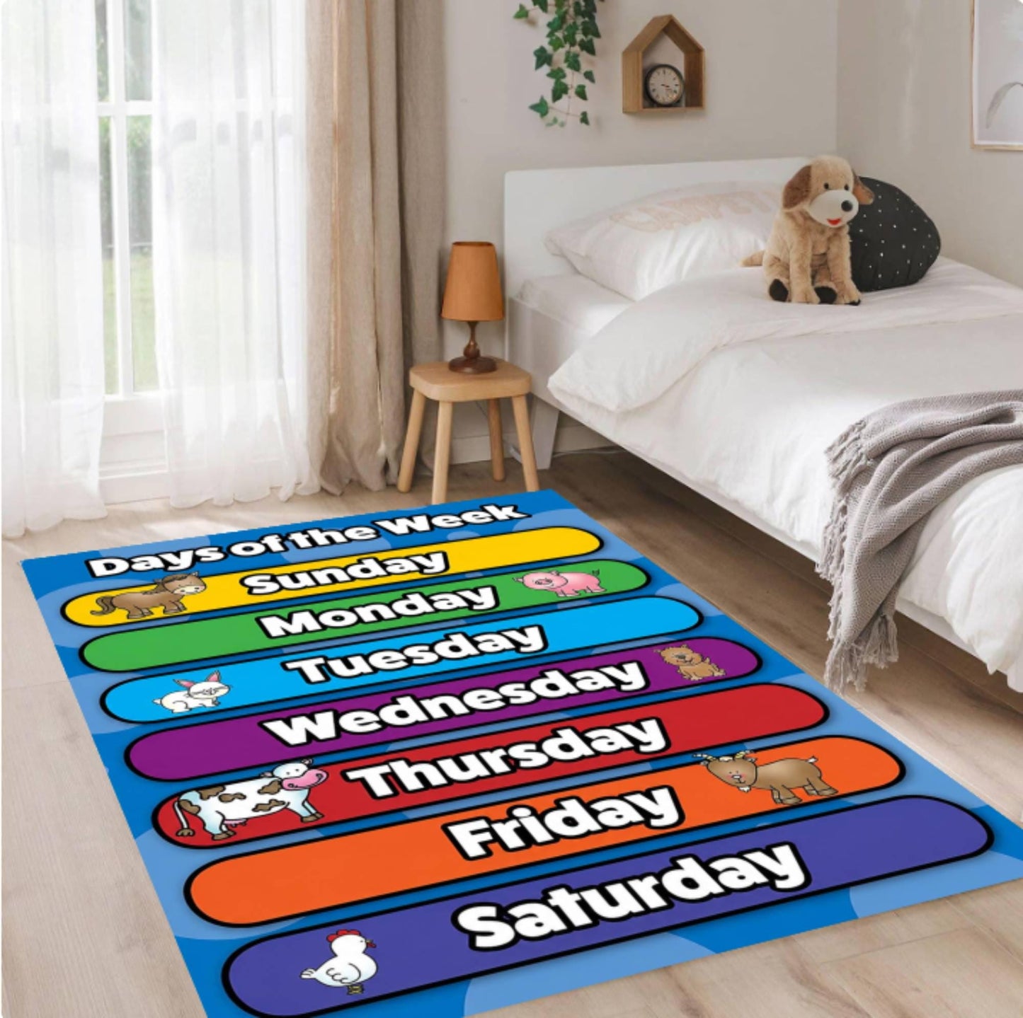 Days of Week Montessori Rug for Classroom Washable Non-slip