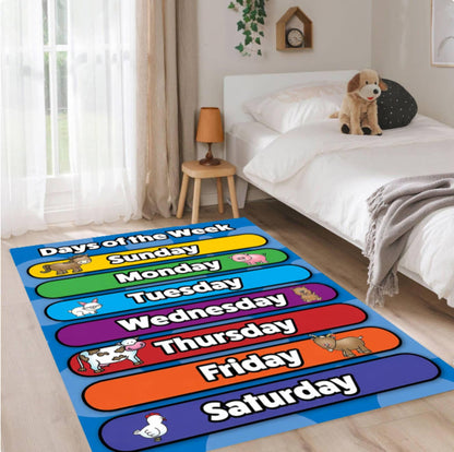 Days of Week Montessori Rug for Classroom Washable Non-slip