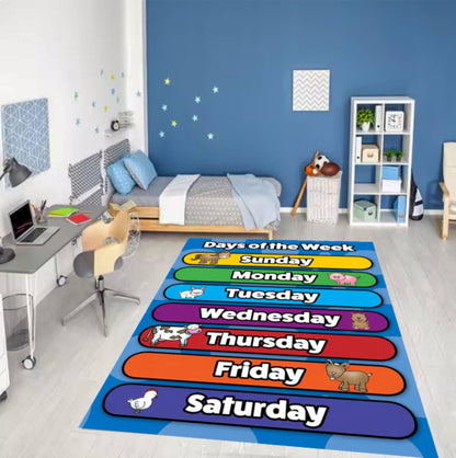 Days of Week Montessori Rug for Classroom Washable Non-slip