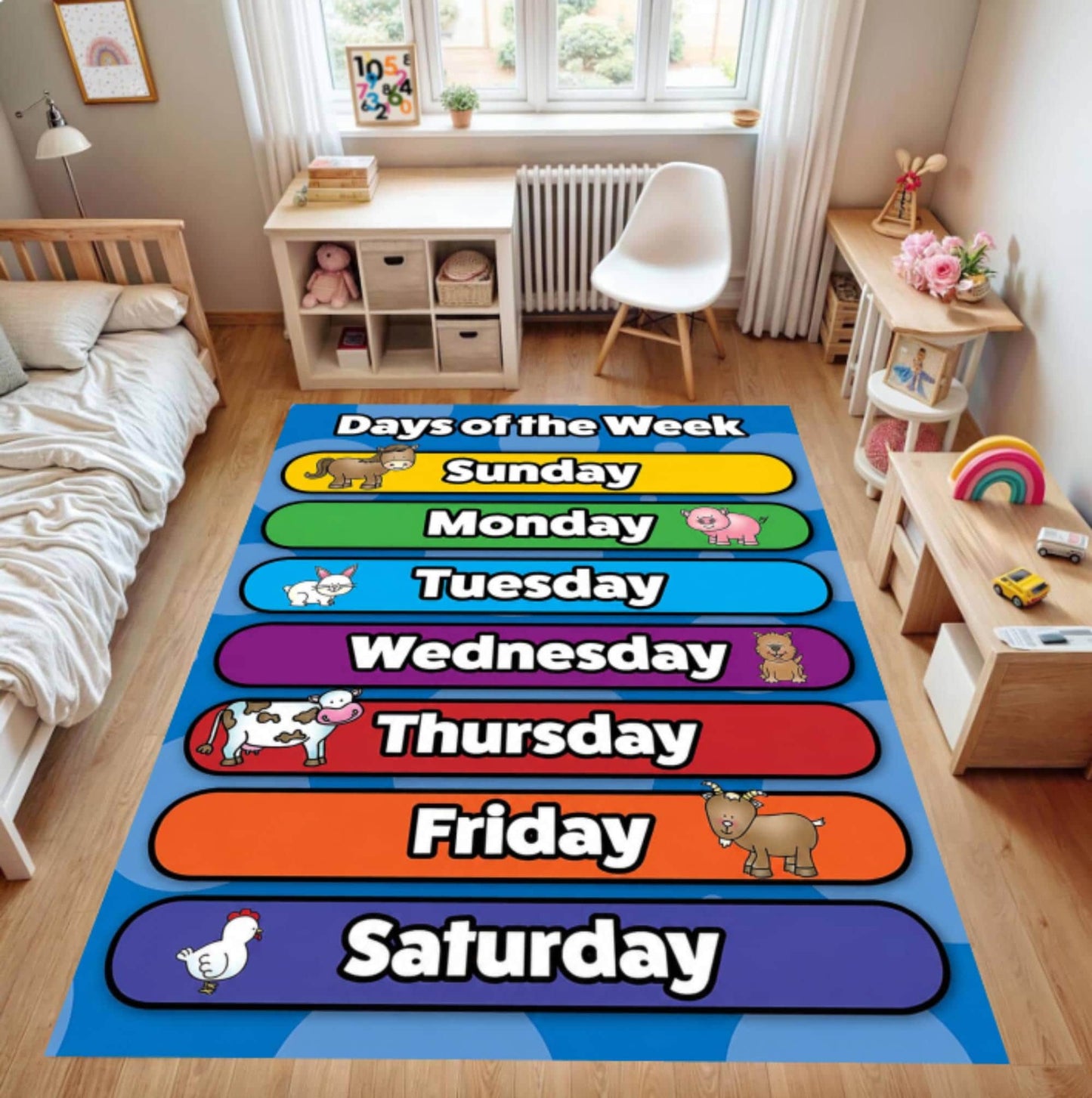 Days of Week Montessori Rug for Classroom Washable Non-slip