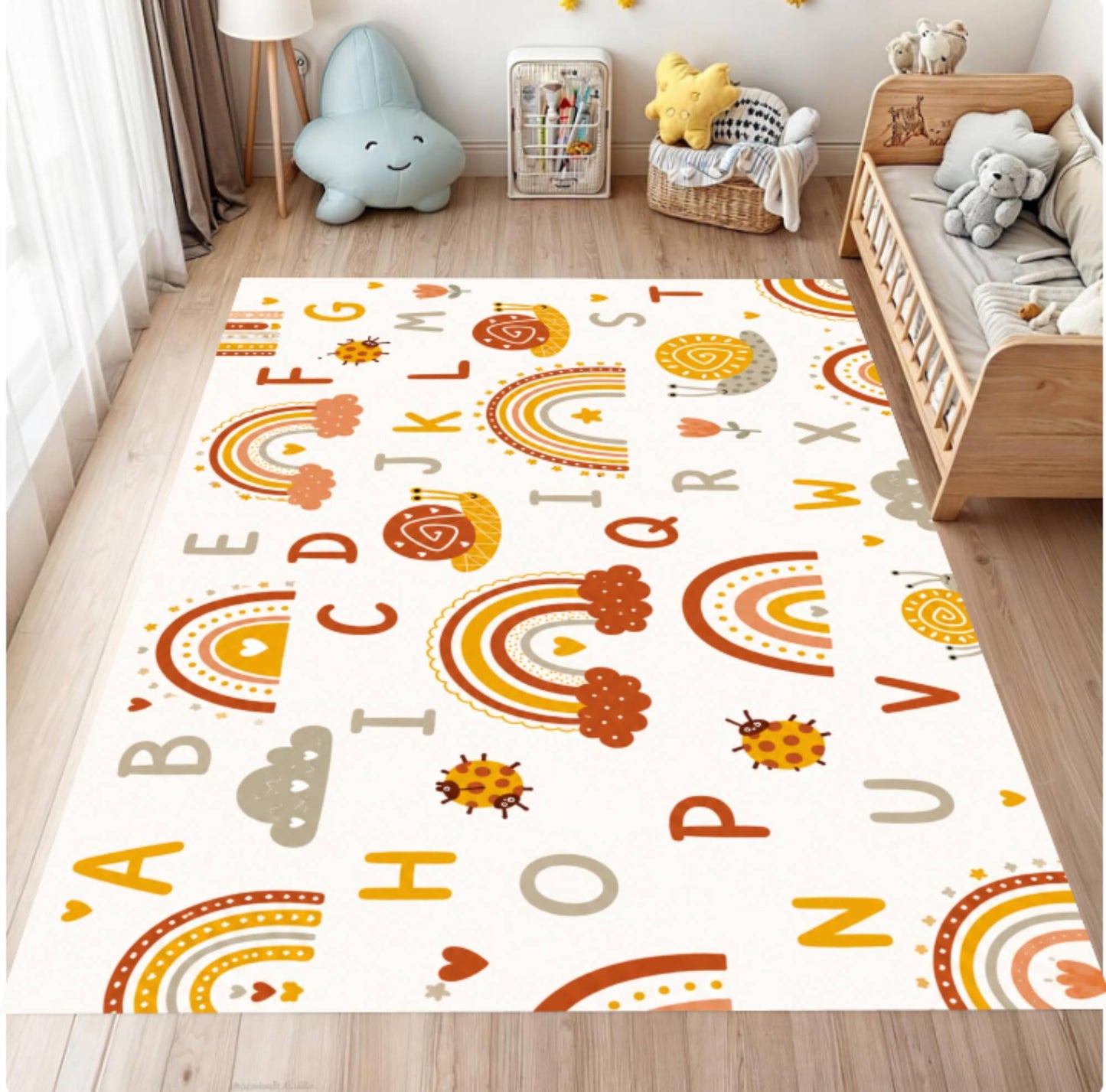Boho Rainbow ABC Alphabet Kids Montessori Area Rug