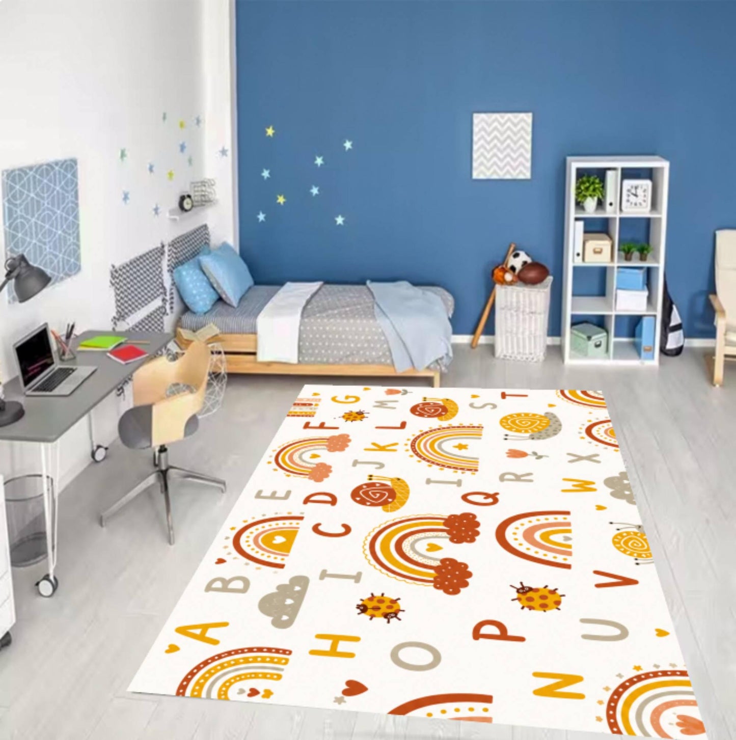 Boho Rainbow ABC Alphabet Kids Montessori Area Rug