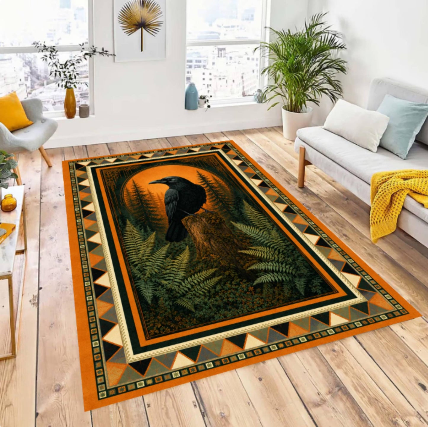 Dark Academia Gothic Raven Forest Area Halloween Washable Rug