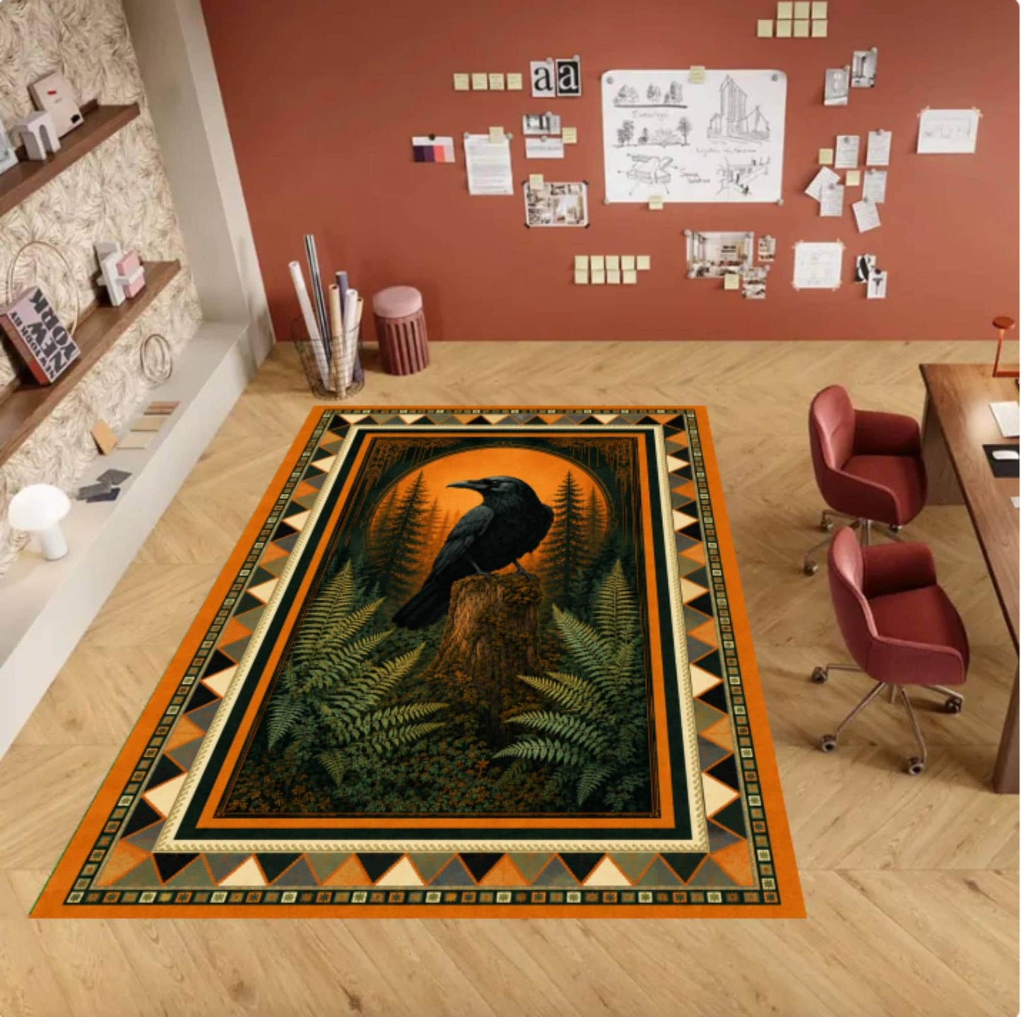 Dark Academia Gothic Raven Forest Area Halloween Washable Rug