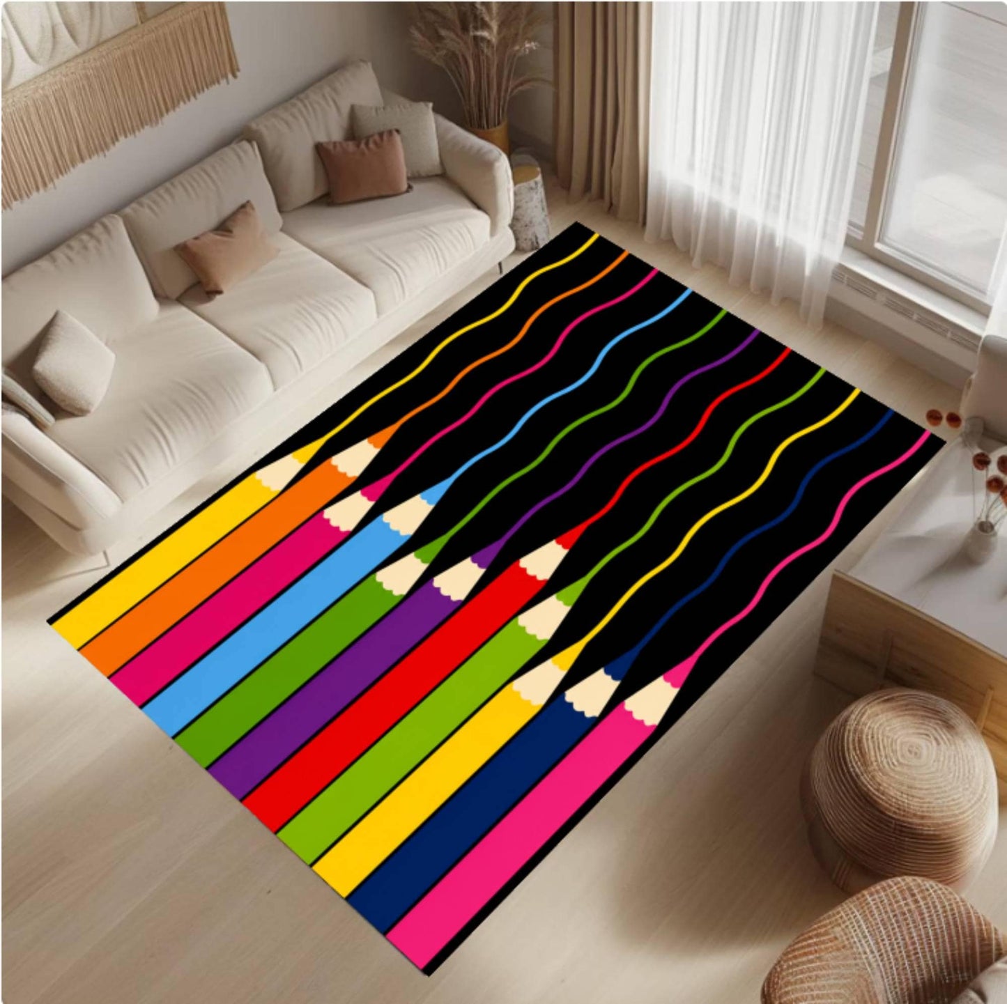 Colored Pencil Rainbow Kids Area Rug