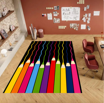 Colored Pencil Rainbow Kids Area Rug