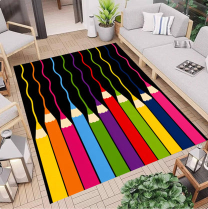 Colored Pencil Rainbow Kids Area Rug
