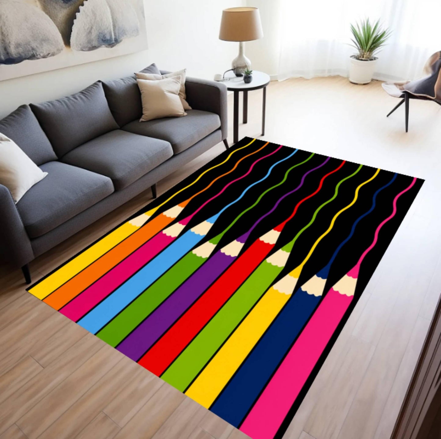 Colored Pencil Rainbow Kids Area Rug